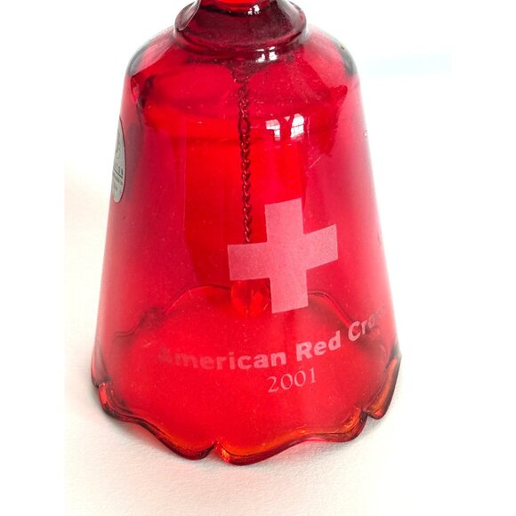 Fenton Handmade Red Glass Bell American Red Cross 2001 Etched Rim Vintage USA Ra - Picture 4 of 7